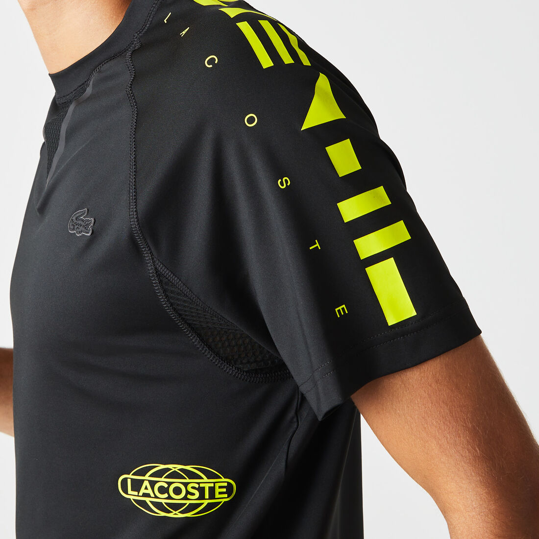 Lacoste Sport Stretch Jersey Men's T Shirts Black / Yellow | 749-AQEUZB