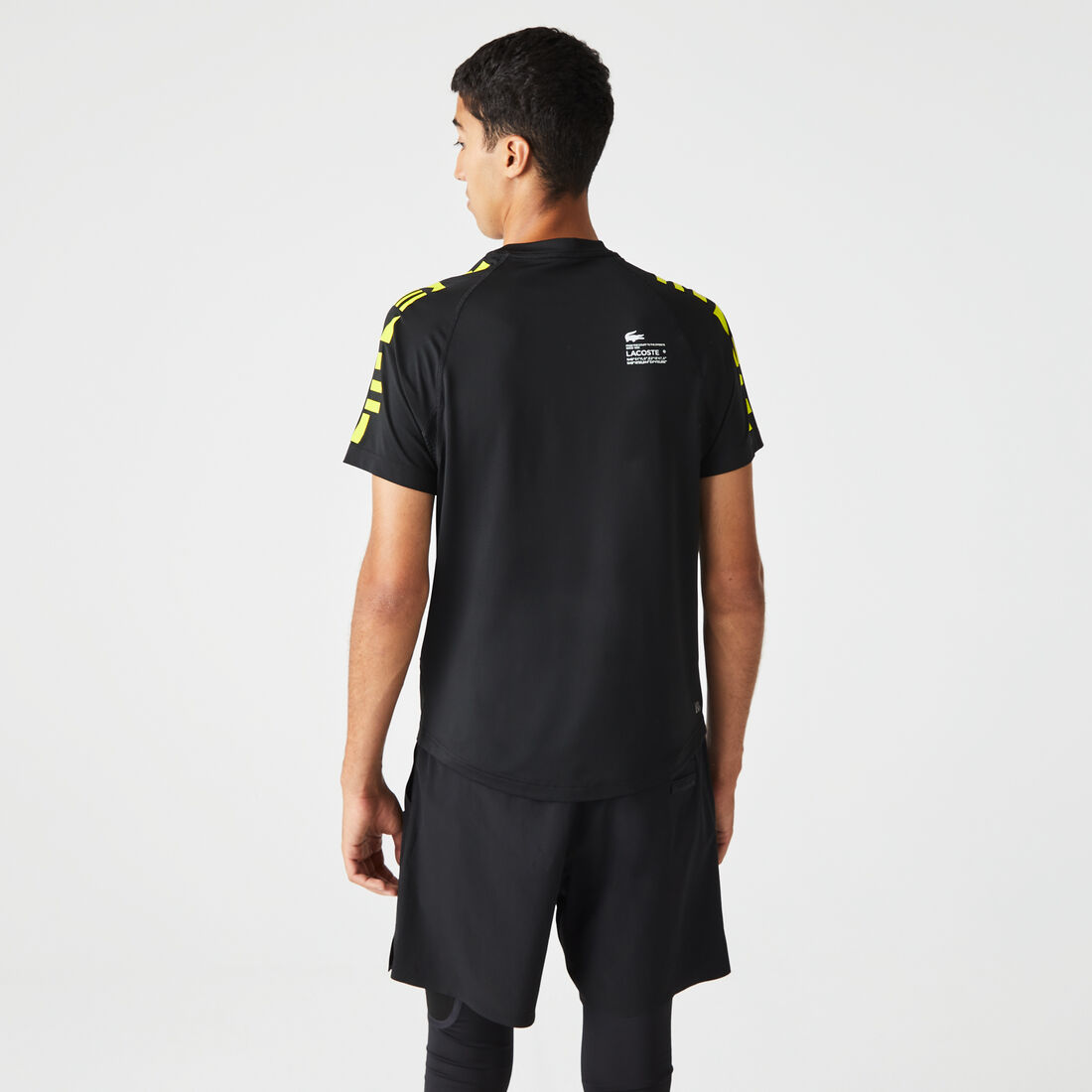 Lacoste Sport Stretch Jersey Men's T Shirts Black / Yellow | 749-AQEUZB