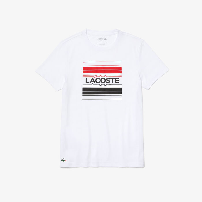 Lacoste Sport Stylized Logo Print Organic Cotton Men's T Shirts White | 937-MDWYVG