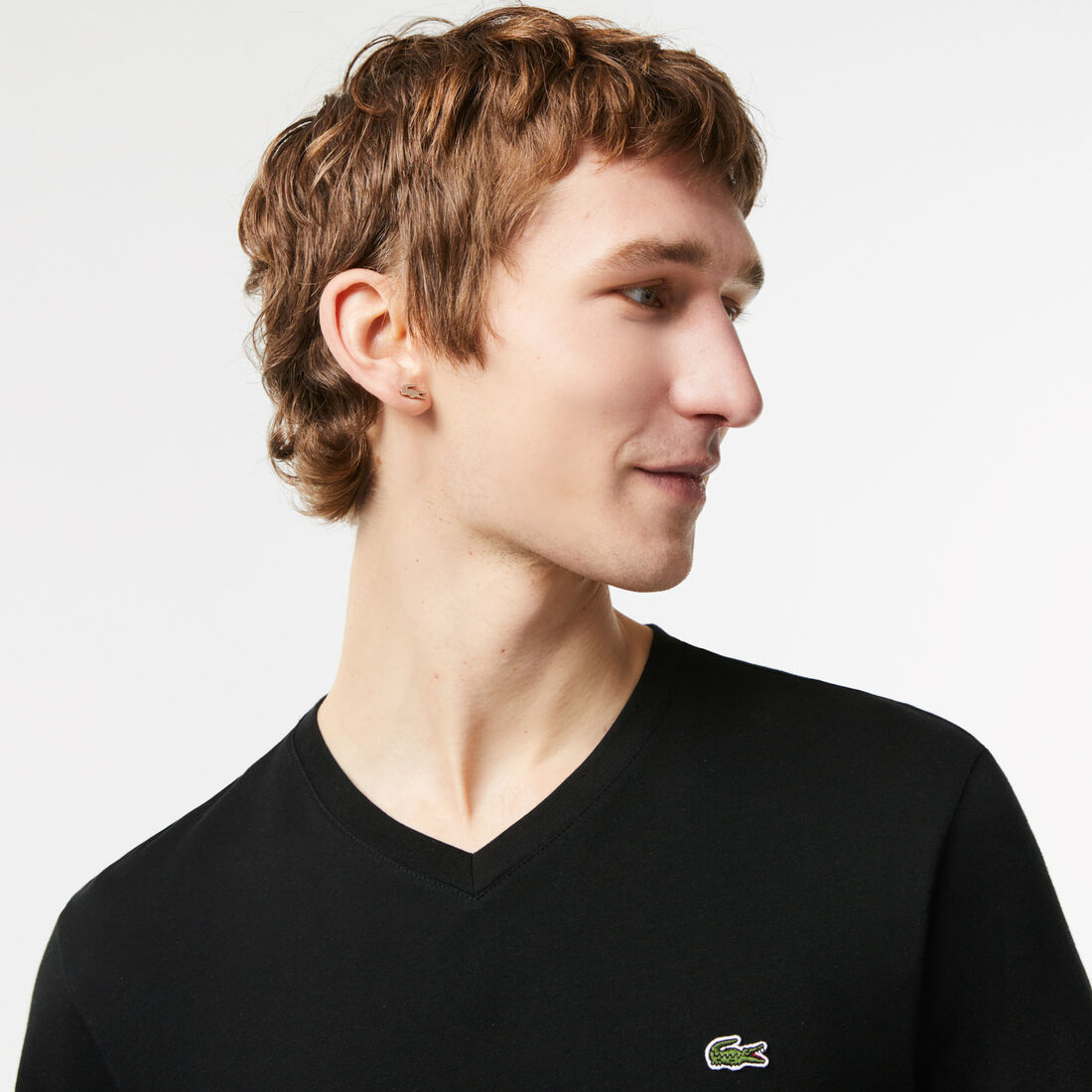 Lacoste V-neck Cotton Men's T Shirts Black | 539-UZVSJL