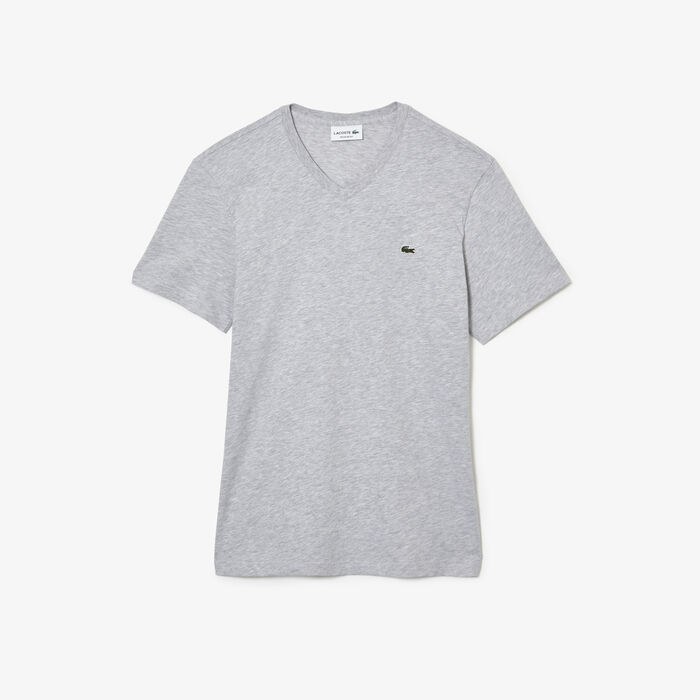 Lacoste V-neck Cotton Men's T Shirts Grey | 834-OHFQAD