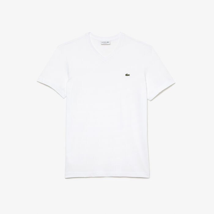 Lacoste V-neck Cotton Men's T Shirts White | 653-TEOQSG