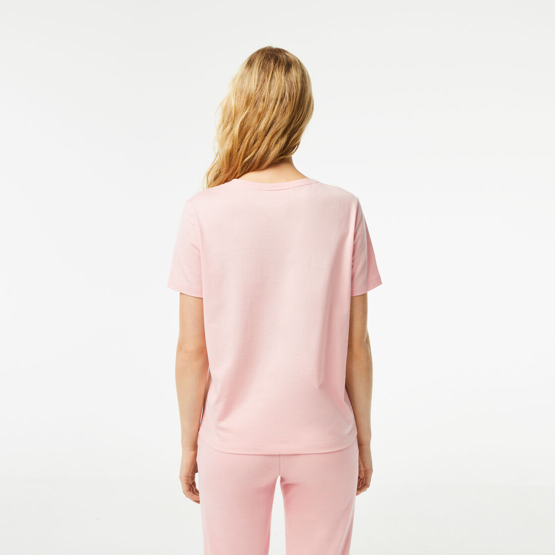 Lacoste V-neck Loose Fit Cotton Women's T Shirts Pink | 123-RXHZAS