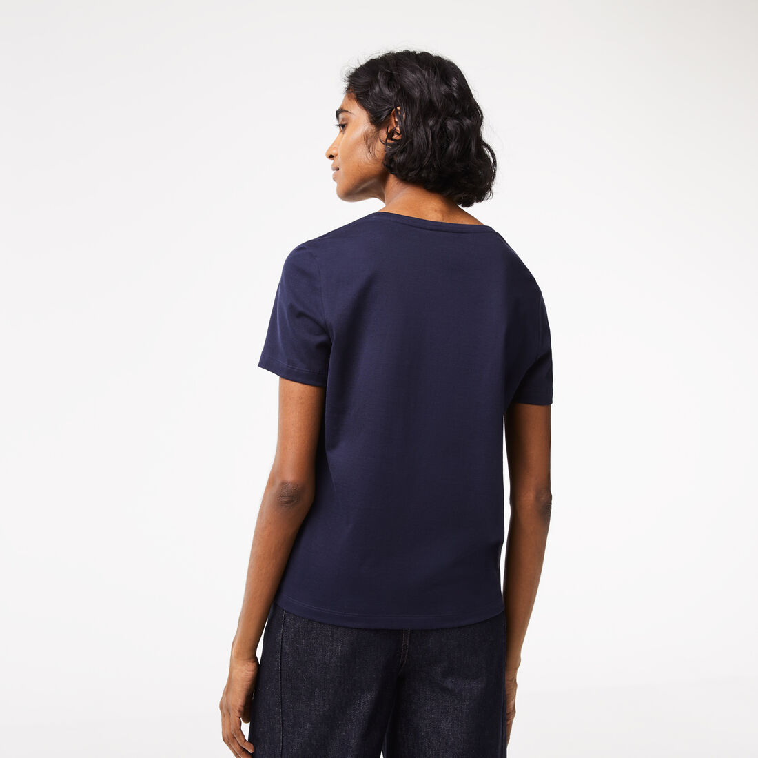 Lacoste V-neck Loose Fit Cotton Women's T Shirts Navy Blue | 913-VNOGRU