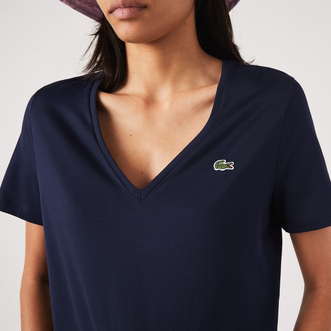 Lacoste V-neck Loose Fit Cotton Women's T Shirts Navy Blue | 913-VNOGRU