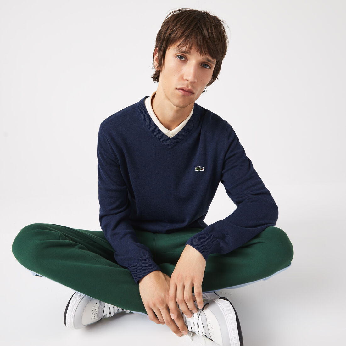 Lacoste V-neck Organic Cotton Men's Sweaters Blue | 201-BVECDM