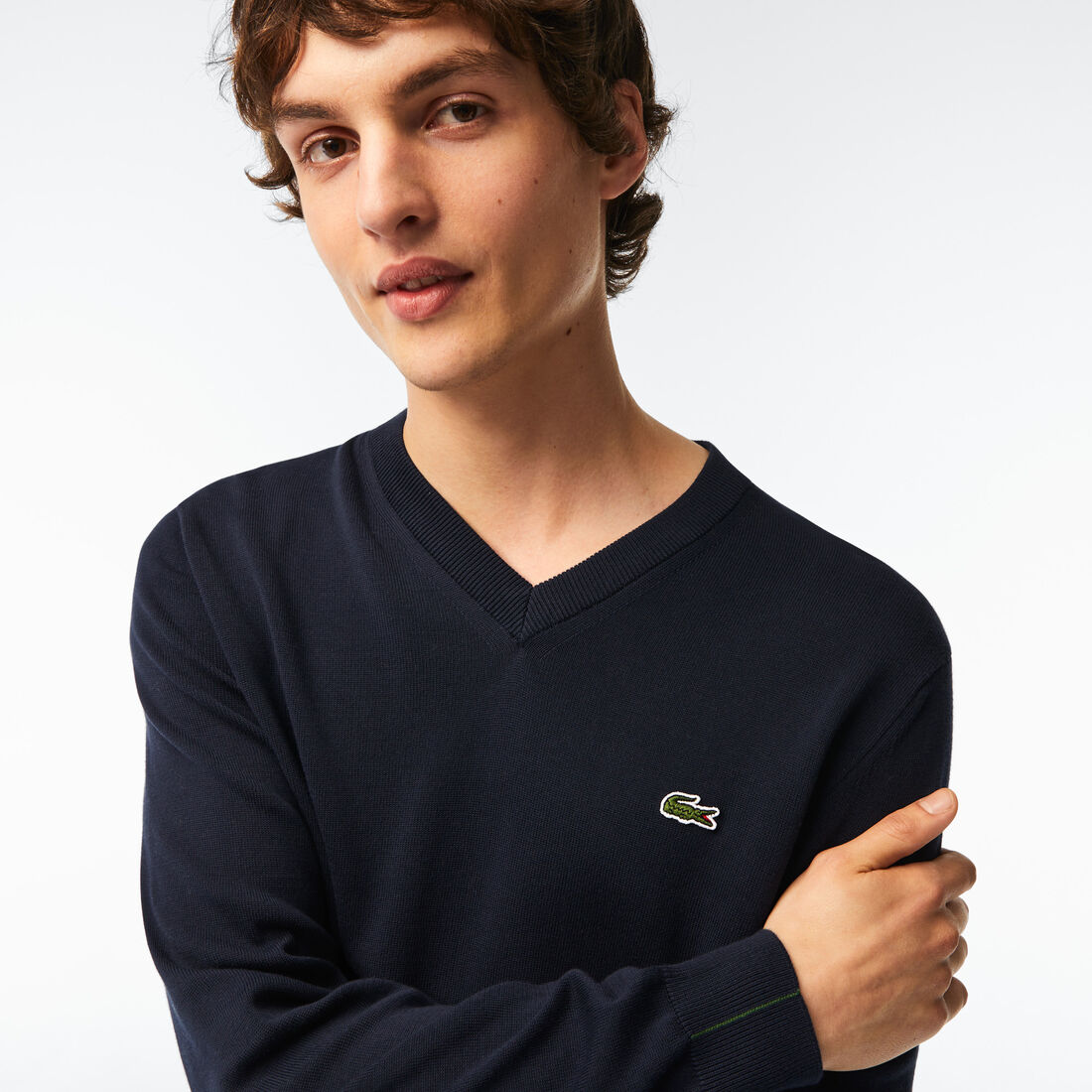 Lacoste V-neck Organic Cotton Men's Sweaters Navy Blue | 452-BJGRPV