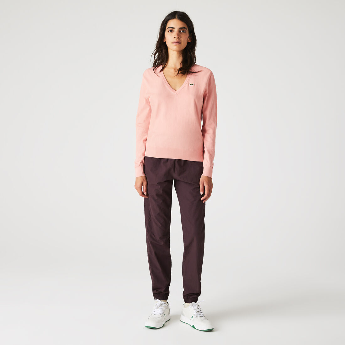 Lacoste V-neck Organic Cotton Women's Sweatshirts Pink | 068-KUIBFQ