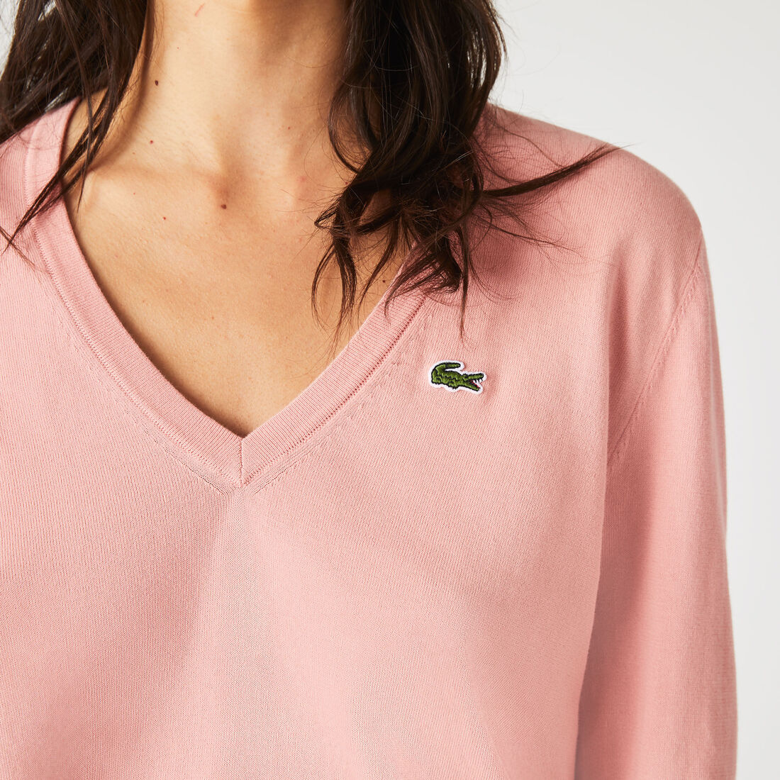 Lacoste V-neck Organic Cotton Women's Sweatshirts Pink | 068-KUIBFQ