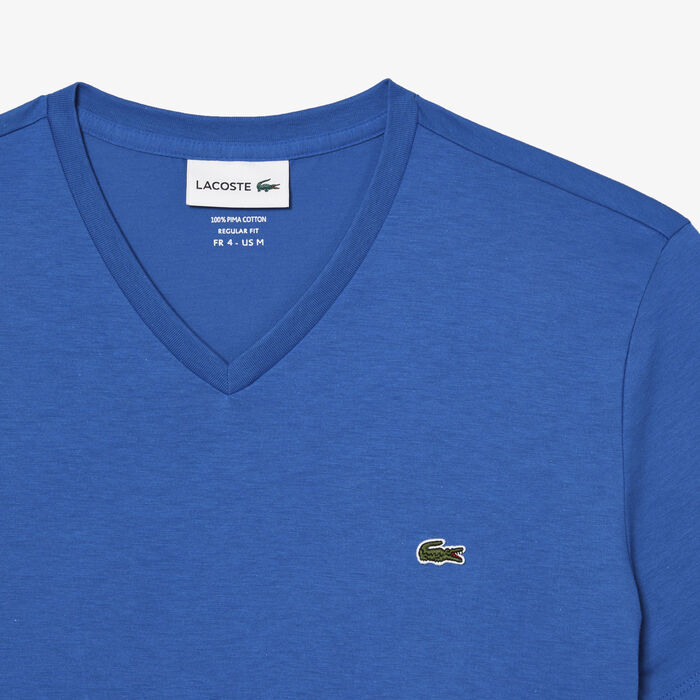 Lacoste V-neck Pima Cotton Jersey Men's T Shirts Blue | 745-EOFVMW