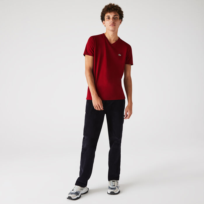 Lacoste V-neck Pima Cotton Jersey Men's T Shirts Red | 869-YFWCJB