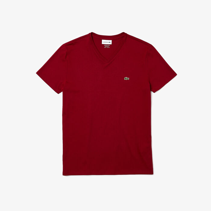 Lacoste V-neck Pima Cotton Jersey Men's T Shirts Red | 869-YFWCJB