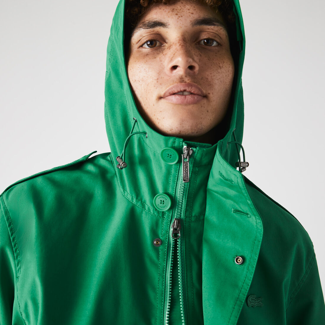 Lacoste Water-resistant Cotton Blend Short Hooded Men's Jackets Green | 630-FCUZHA