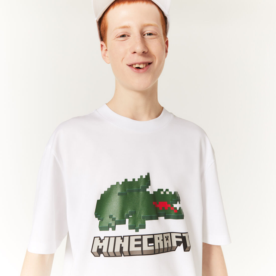 Lacoste X Minecraft Print Organic Cotton Men's T Shirts White | 582-UFTOPH