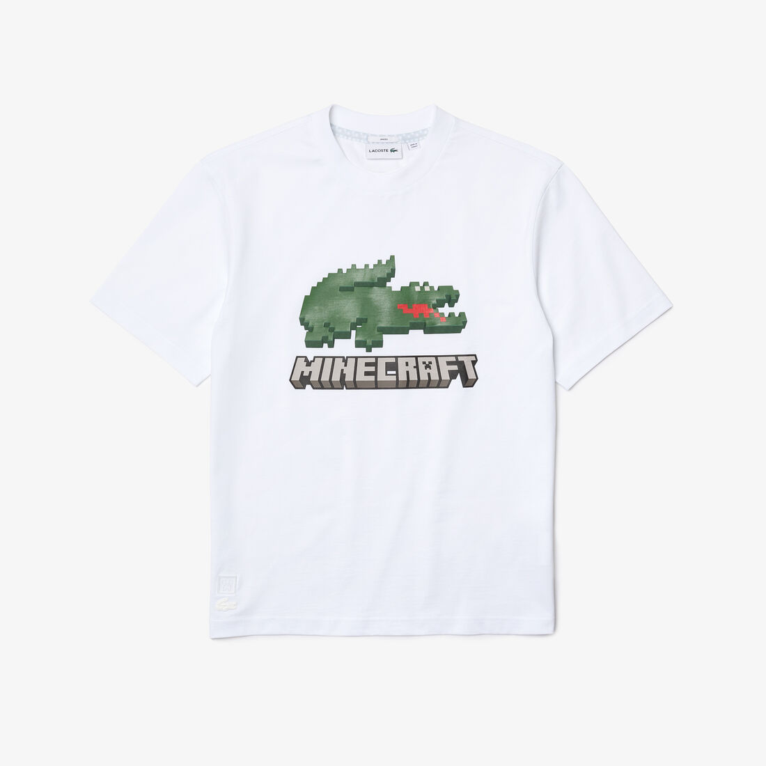 Lacoste X Minecraft Print Organic Cotton Men's T Shirts White | 582-UFTOPH