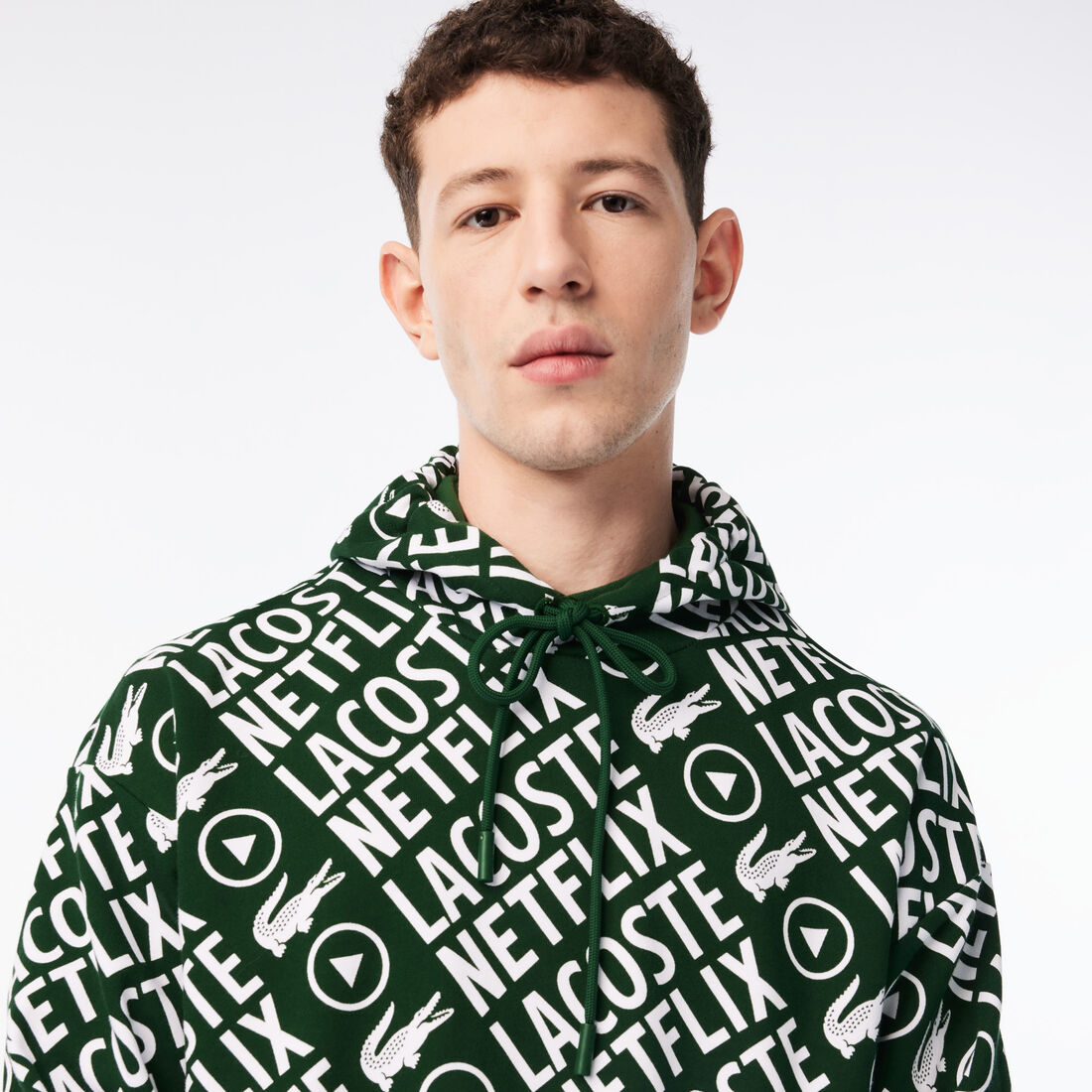 Lacoste X Netflix Loose Fit Organic Cotton Men's Sweatshirts Green / White | 213-QJNVLP