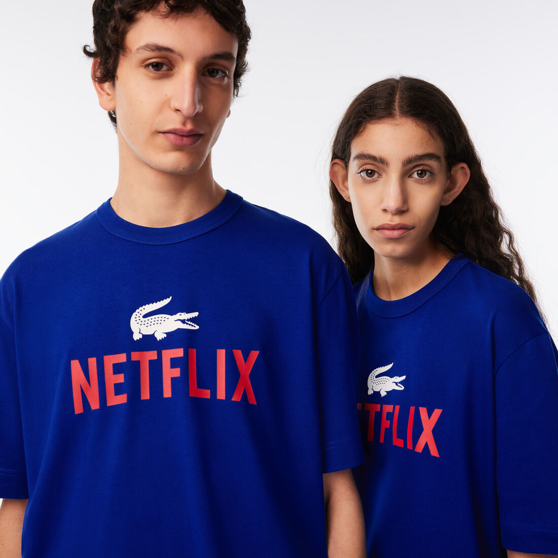 Lacoste X Netflix Loose Fit Organic Cotton Men's T Shirts Blue | 281-QTLHUS