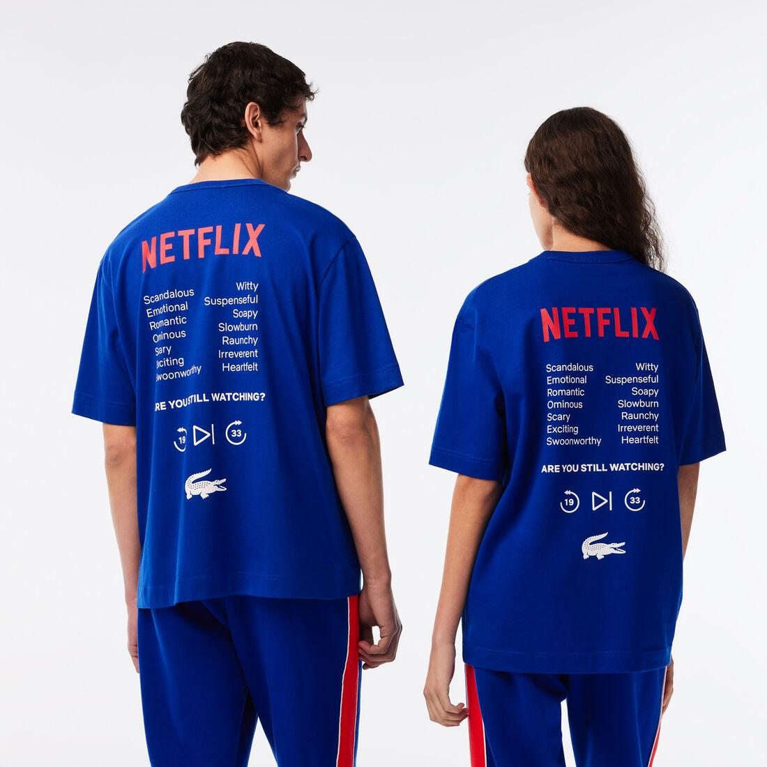 Lacoste X Netflix Loose Fit Organic Cotton Men's T Shirts Blue | 281-QTLHUS