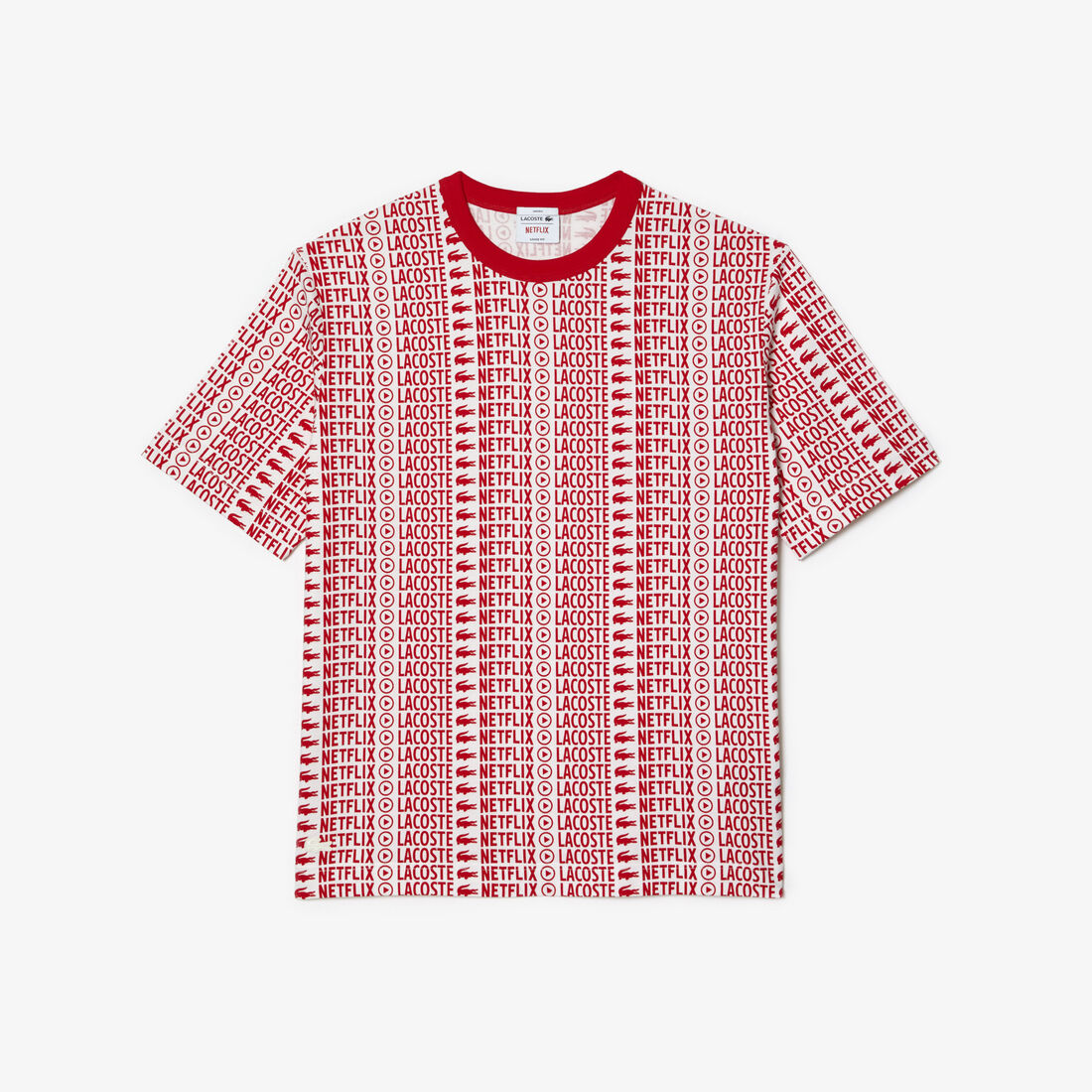 Lacoste X Netflix Loose Fit Printed Men's T Shirts White / Red | 162-YNAKJQ