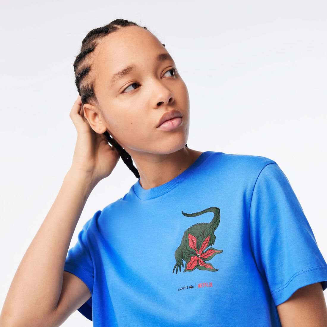 Lacoste X Netflix Organic Cotton Jersey Women's T Shirts Blue | 208-PGTBYM